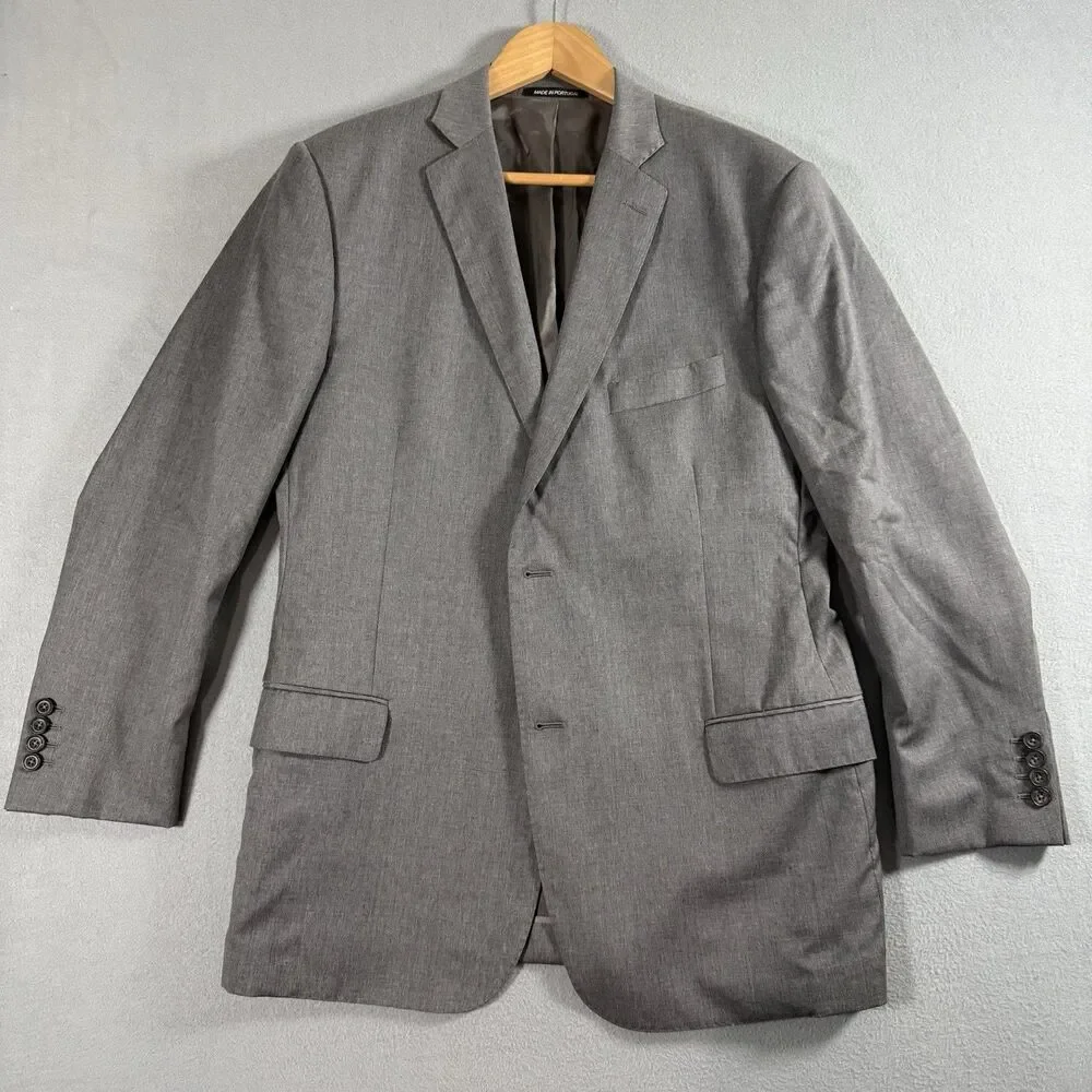 J. Hilburn 43R Gray Wool Blazer Sport Coat Guabello Fabric Half Lined Italy